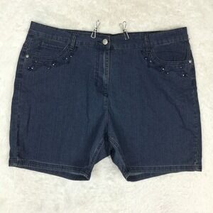 Basic Editions Womens Shorts Blue Denim Floral Embroidery Studded Dark Plus 22W